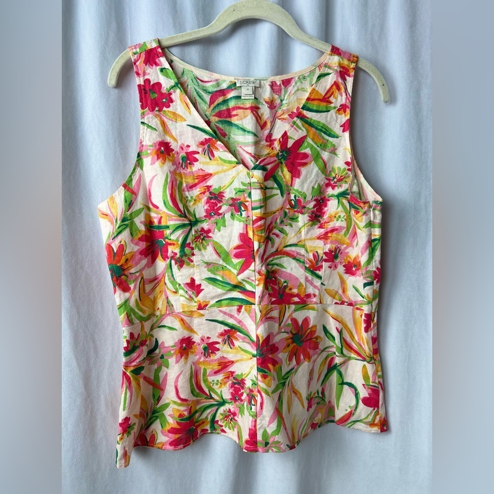J Crew Factory size 10 floral linen peplum blouse summer vacation top